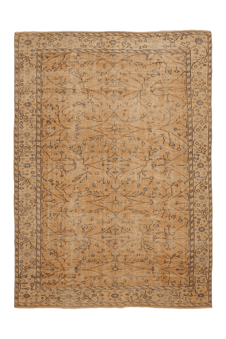 Vintage Isparta Turkish Area Rug 7x10 ft — Orange & Beige Floral