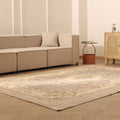 Vintage Isparta Turkish Area Rug 7x10 ft — Beige & Gray Floral