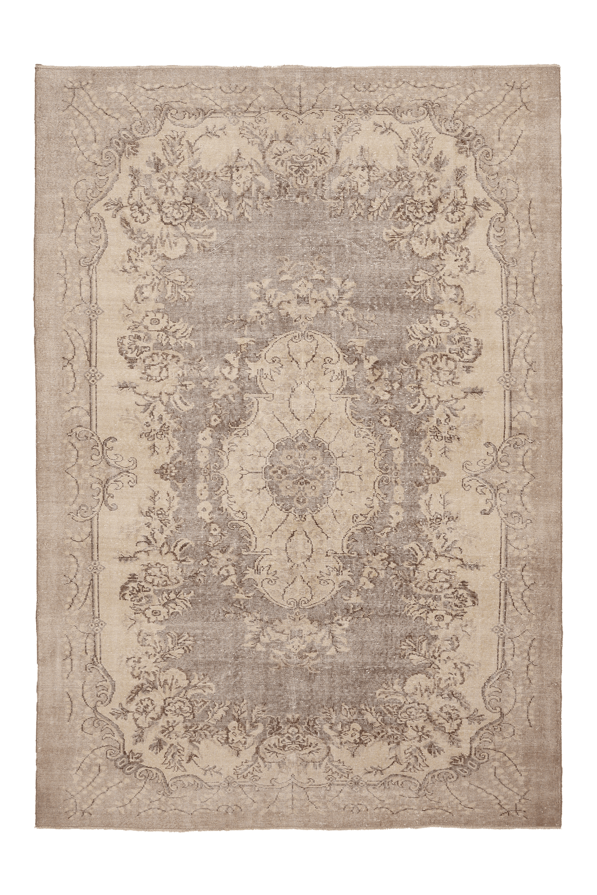 Vintage Isparta Turkish Area Rug 7x10 ft — Beige & Gray Floral