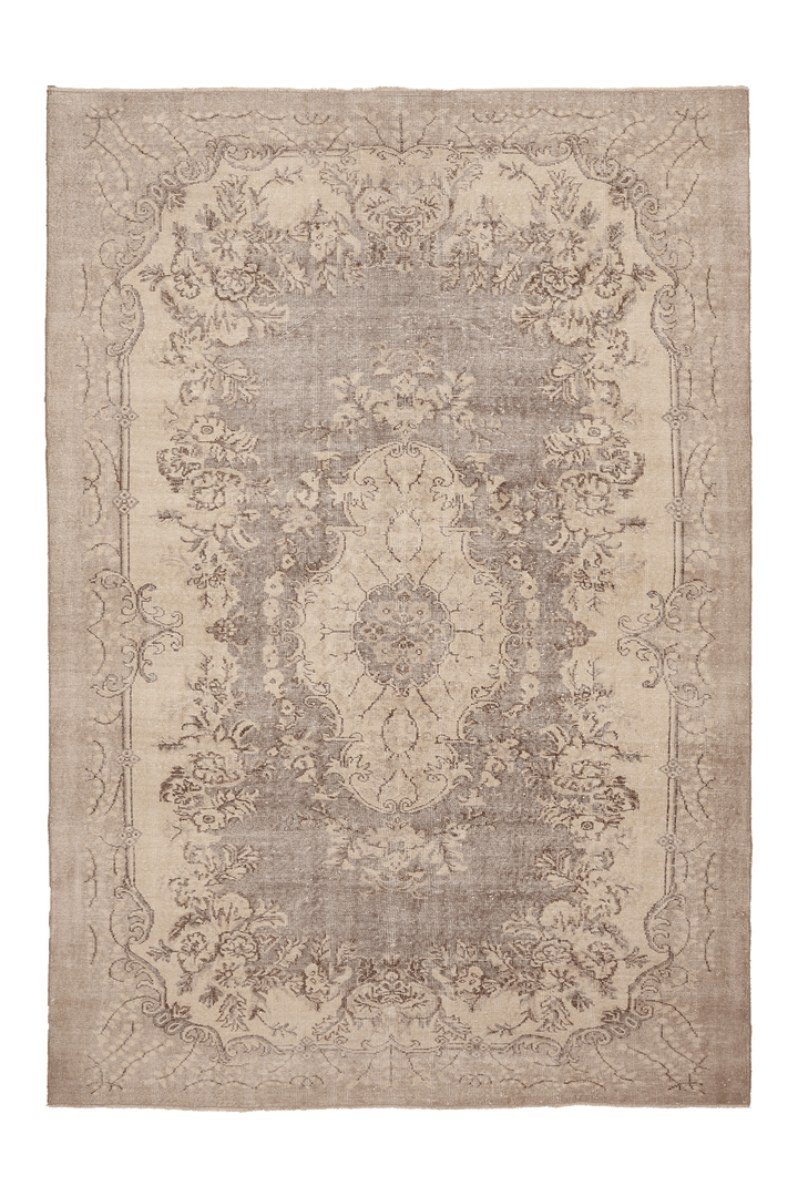 Vintage Isparta Turkish Area Rug 7x10 ft — Beige & Gray Floral