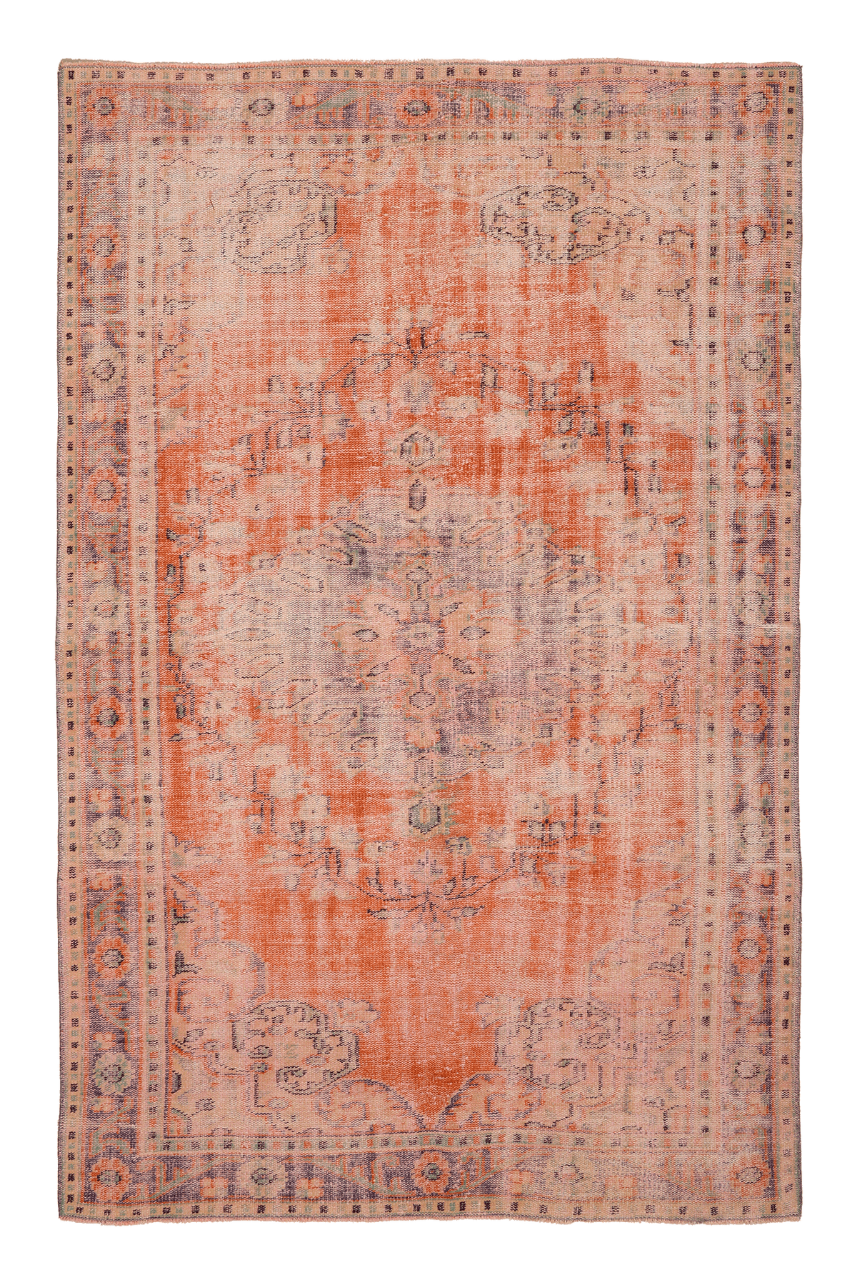 Vintage Manisa Turkish Area Rug 6x9 ft — Orange & Beige Distressed