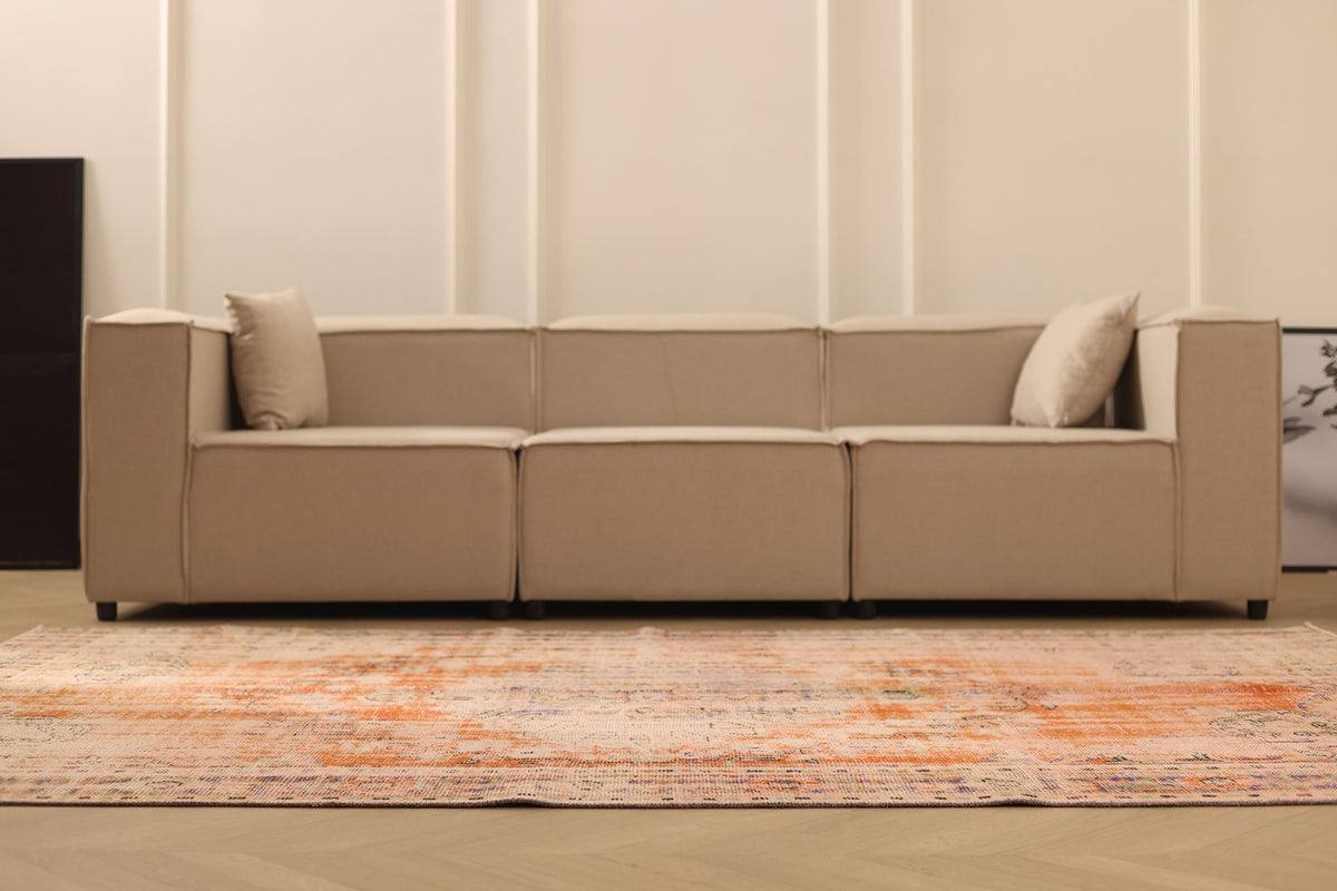 Vintage Manisa Turkish Area Rug 6x9 ft — Orange & Beige Distressed