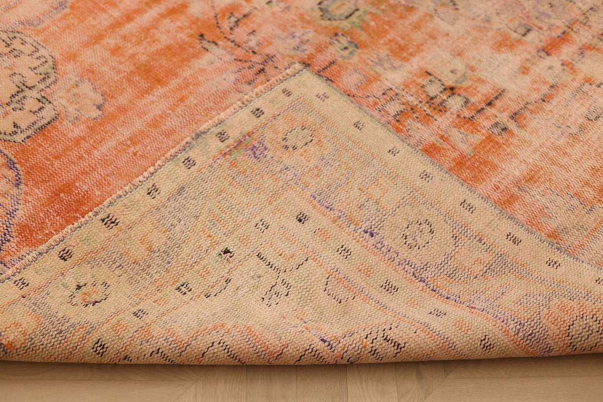 Vintage Manisa Turkish Area Rug 6x9 ft — Orange & Beige Distressed