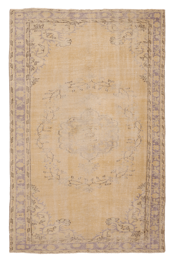 Vintage Manisa Turkish Area Rug 5x8 ft — Beige & Gray Floral (No. 45084)