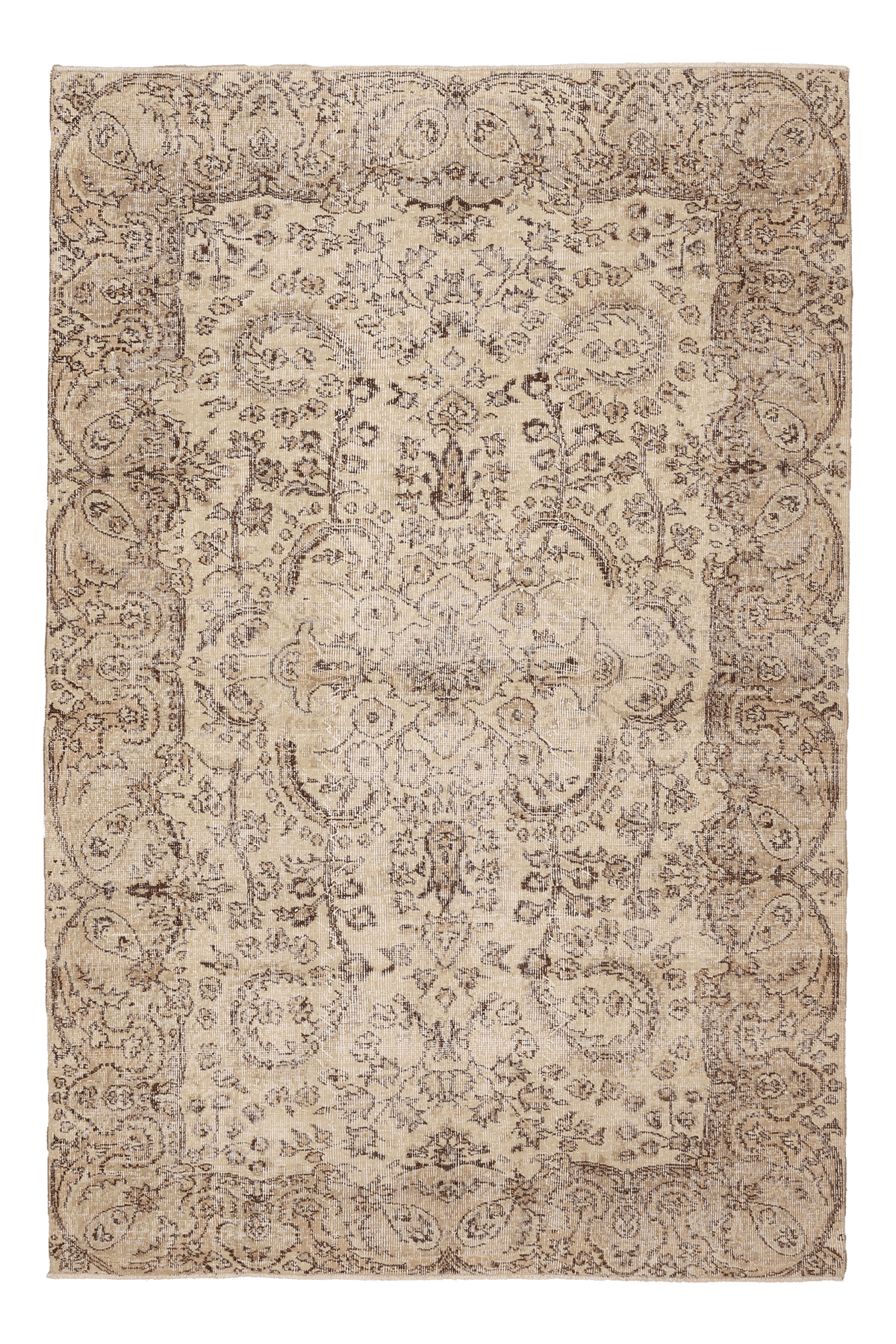Vintage Isparta Turkish Area Rug 5x8 ft — Beige & Brown Floral