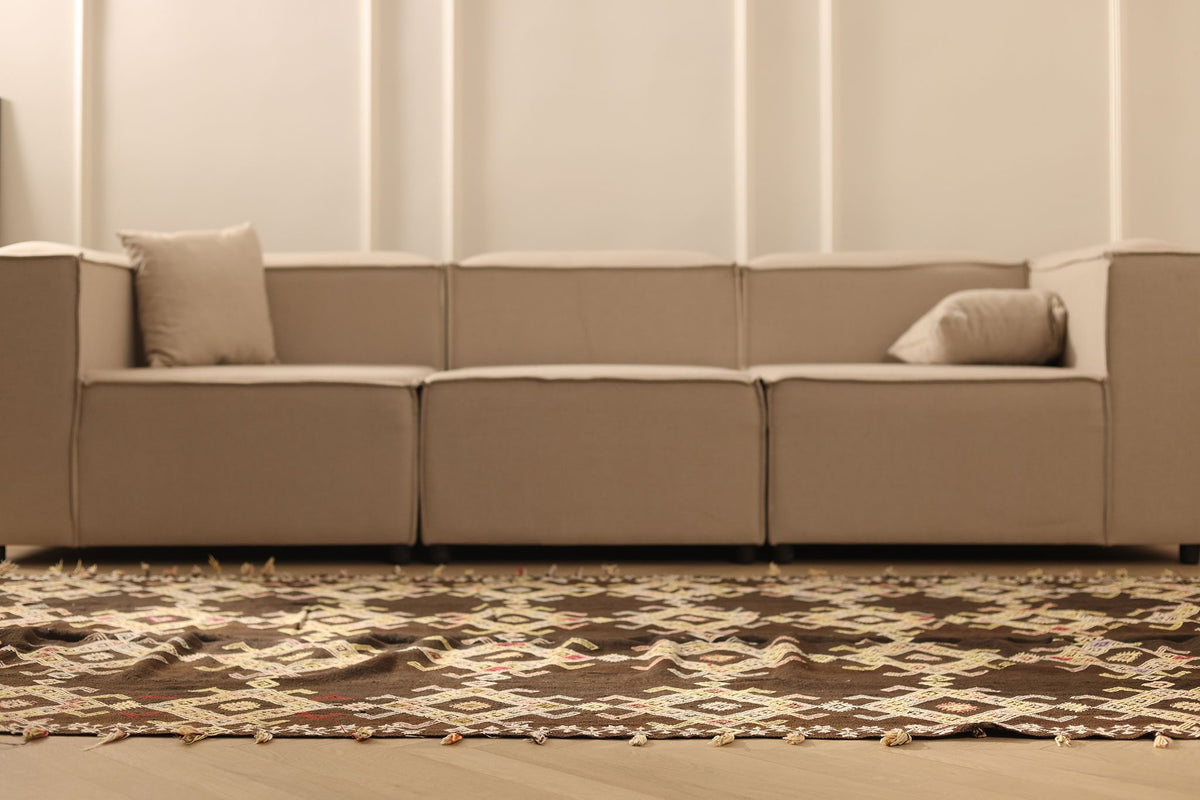 Vintage Sivas Turkish Kilim Runner Rug 5x12 ft — Brown & Beige Geometric