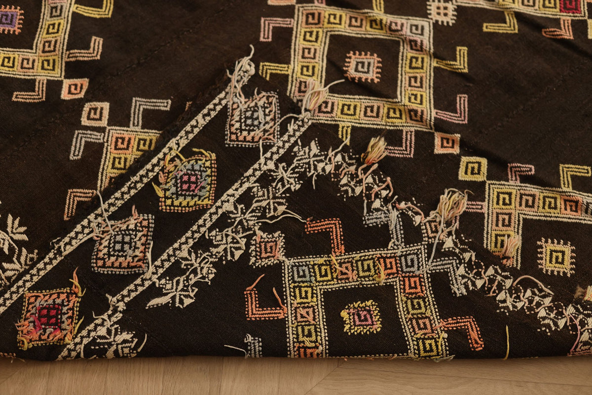 Vintage Sivas Turkish Kilim Runner Rug 5x12 ft — Brown & Beige Geometric