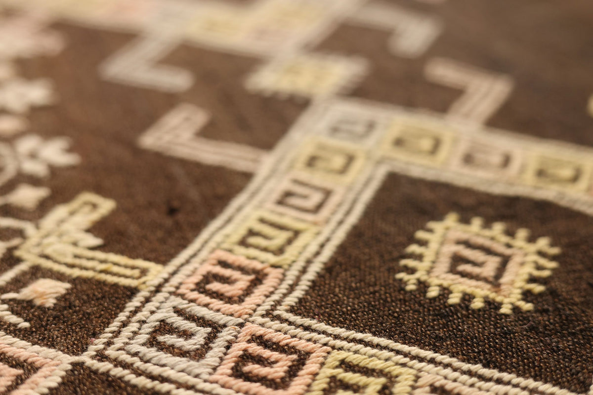 Vintage Sivas Turkish Kilim Runner Rug 5x12 ft — Brown & Beige Geometric