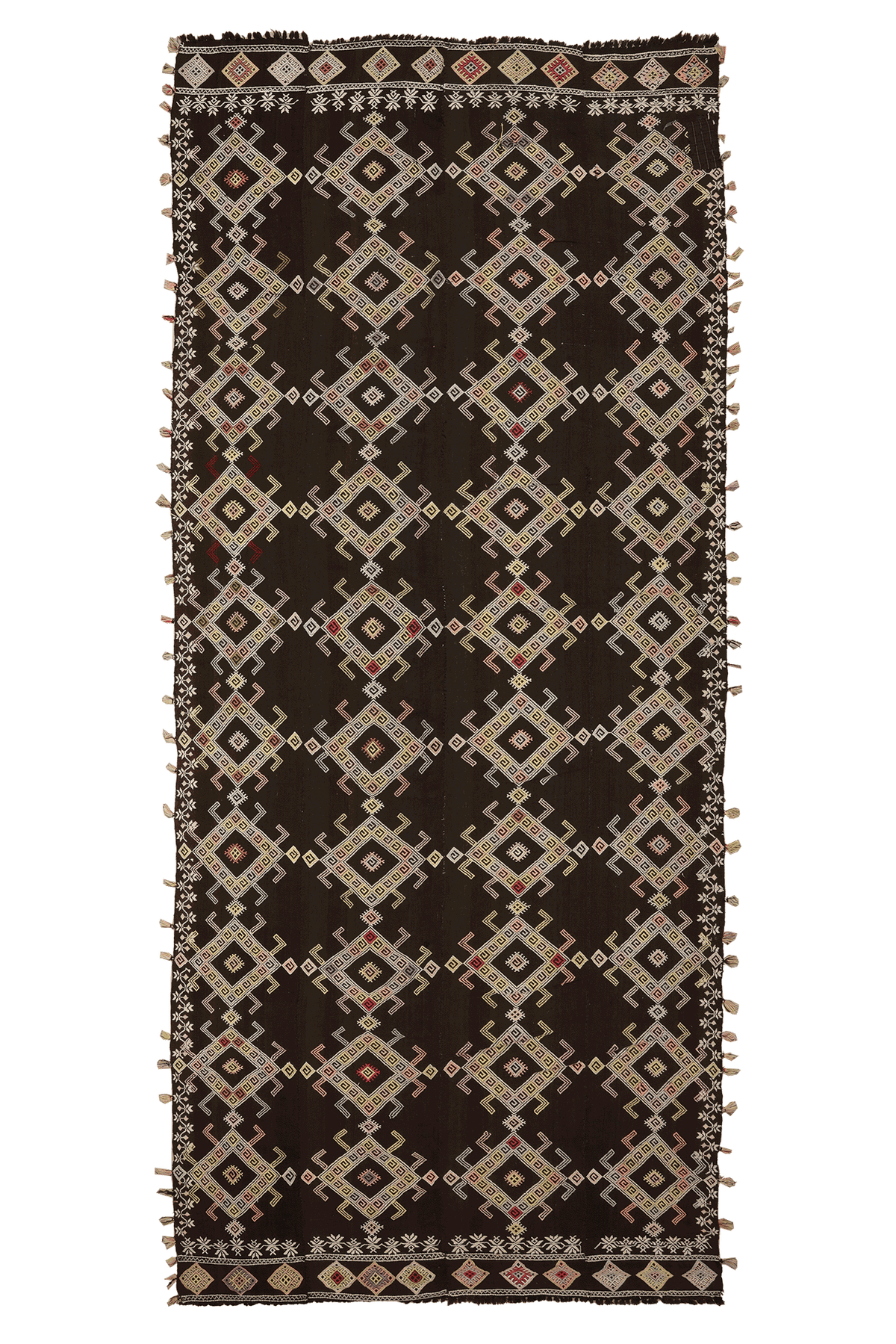 Vintage Sivas Turkish Kilim Runner Rug 5x12 ft — Brown & Beige Geometric
