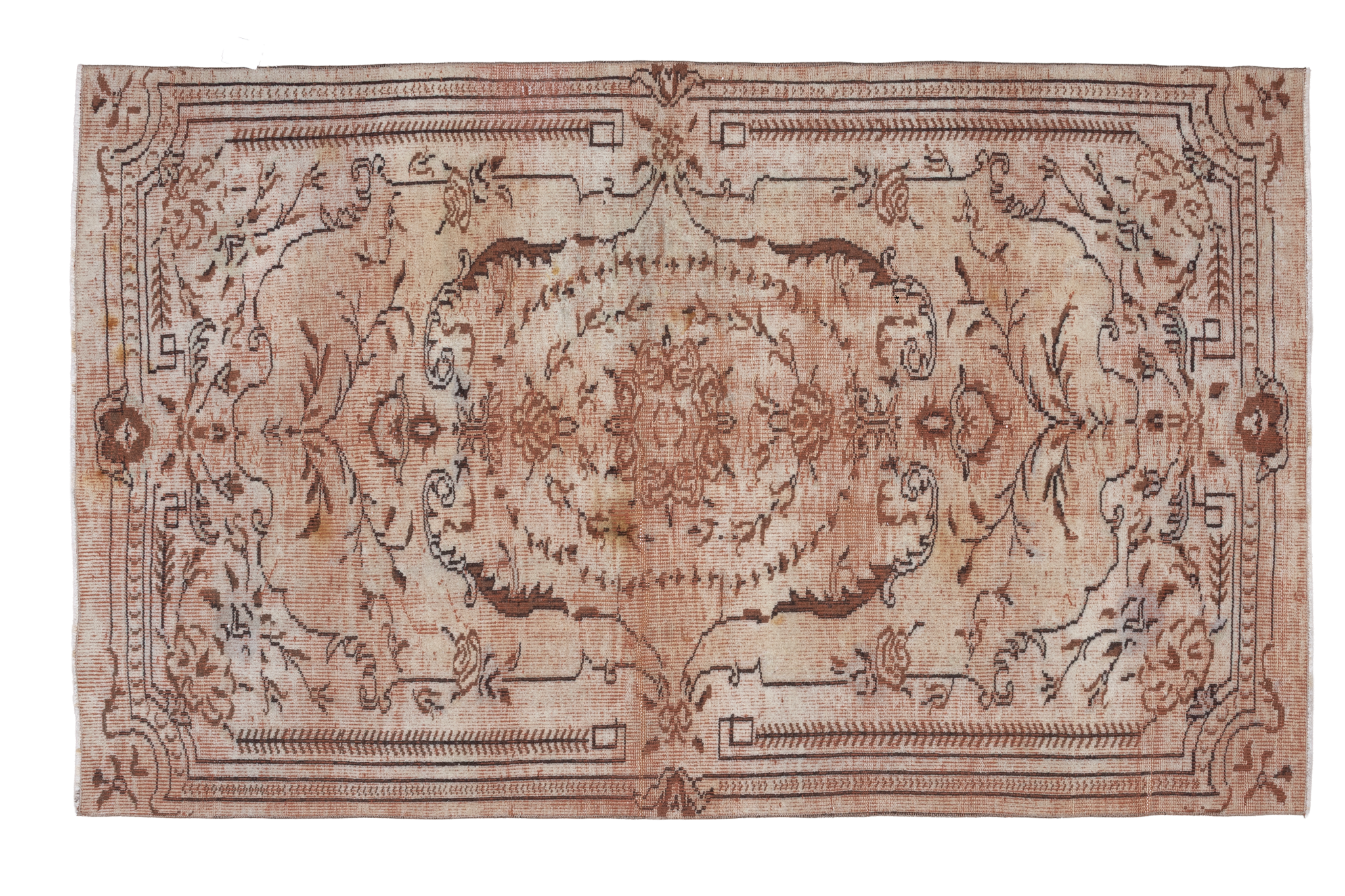 Vintage Manisa Turkish Area Rug 4x8 ft — Brown & White Floral