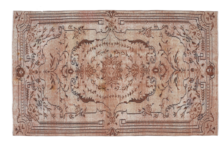Vintage Manisa Turkish Area Rug 4x8 ft — Brown & White Floral