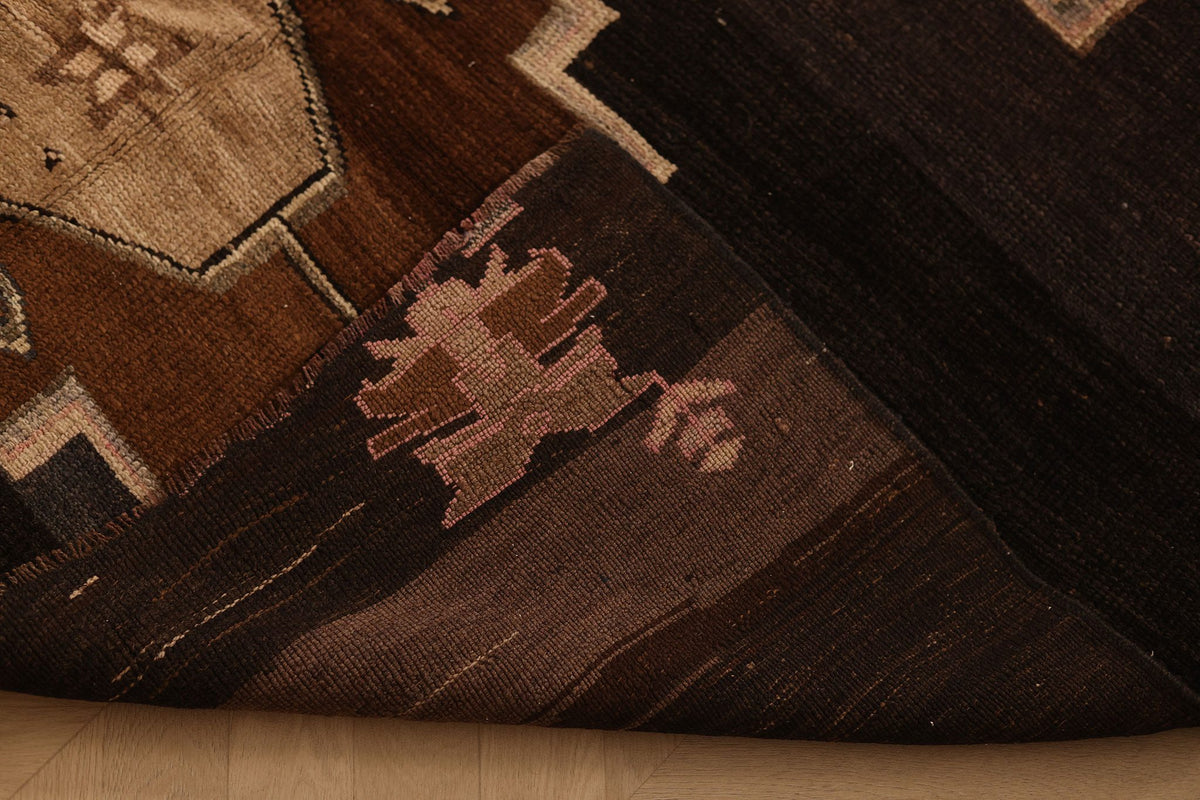 Vintage Kars Turkish Area Rug 5x11 ft — Brown & Beige Geometric
