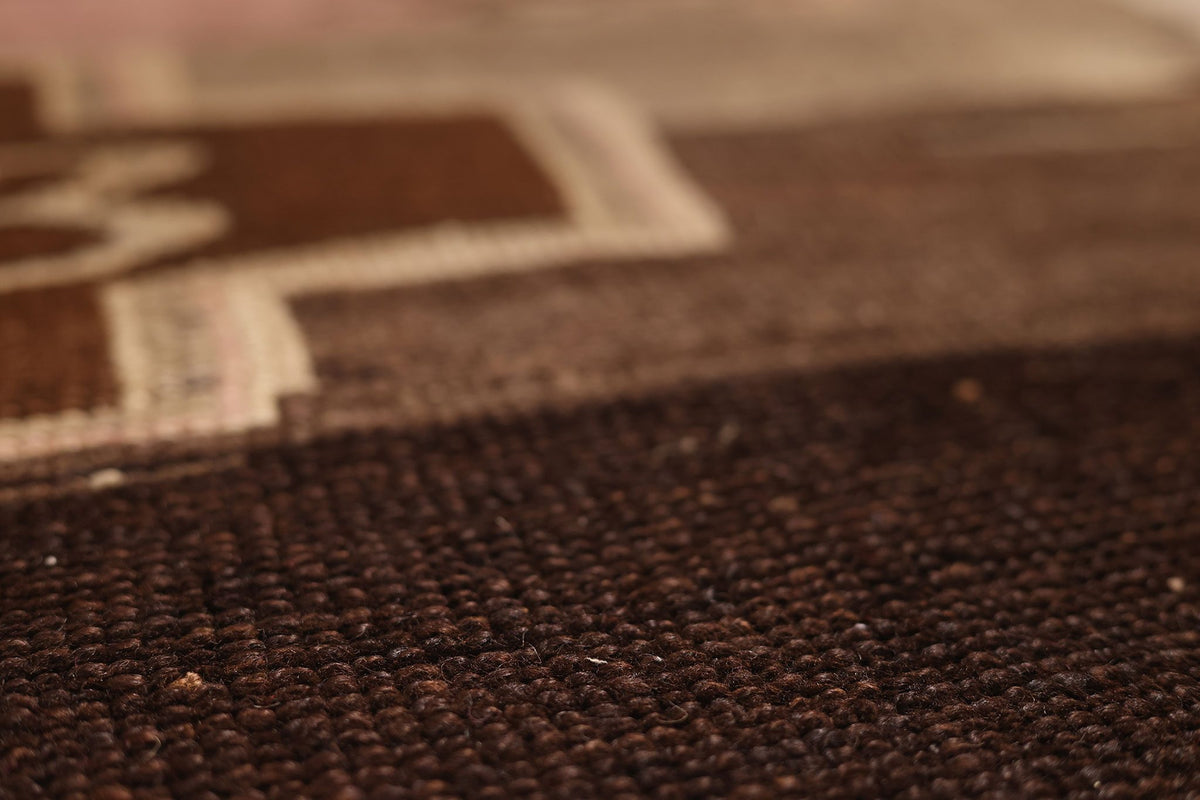 Vintage Kars Turkish Area Rug 5x11 ft — Brown & Beige Geometric