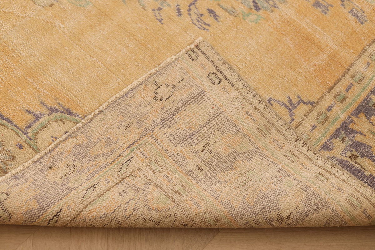 Vintage Manisa Turkish Area Rug 6x9 ft — Orange & Beige Floral