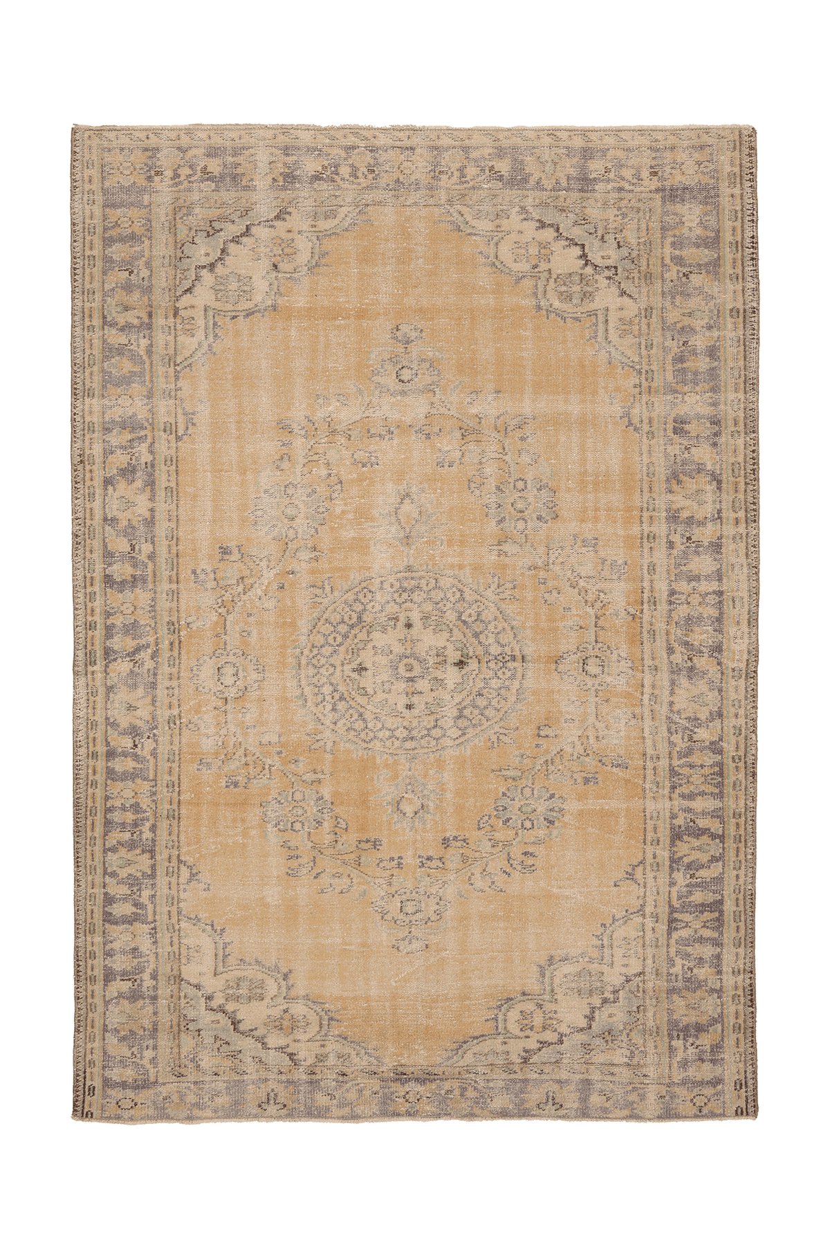 Vintage Manisa Turkish Area Rug 6x9 ft — Orange & Beige Floral