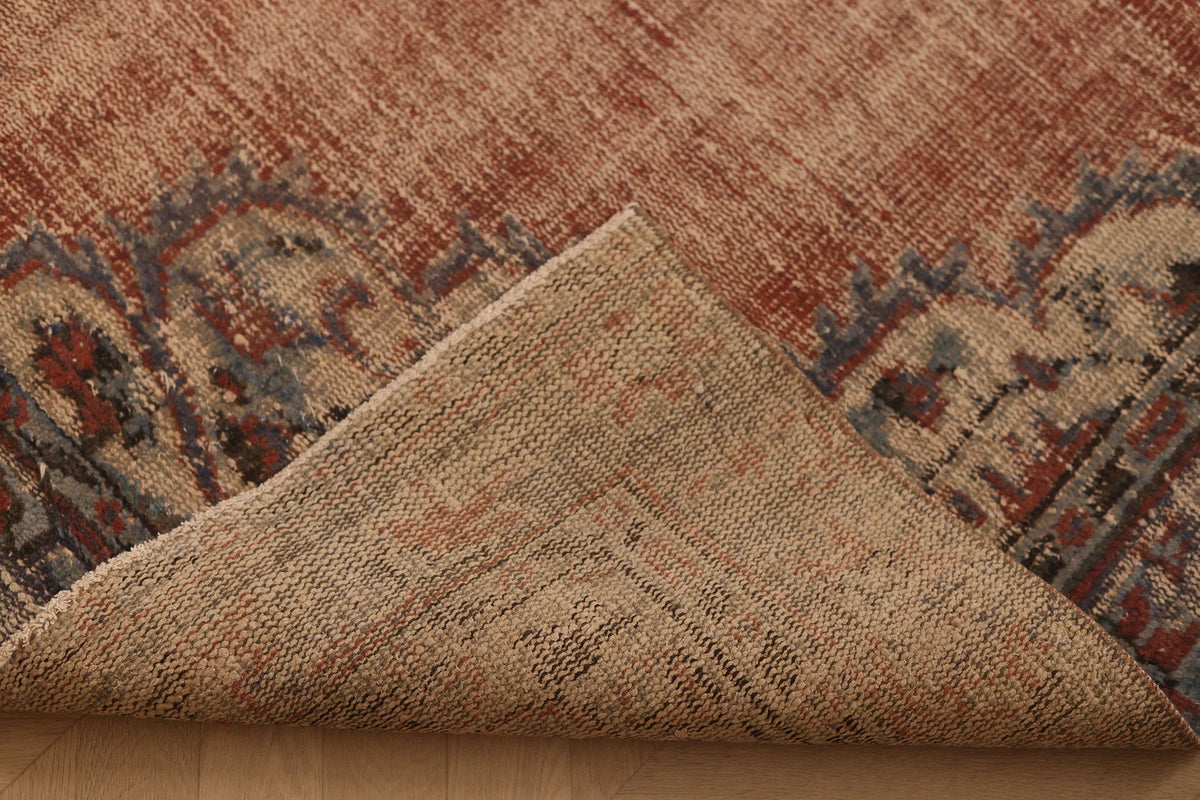 Vintage Isparta Turkish Area Rug 6x9 ft — Red & Blue Floral