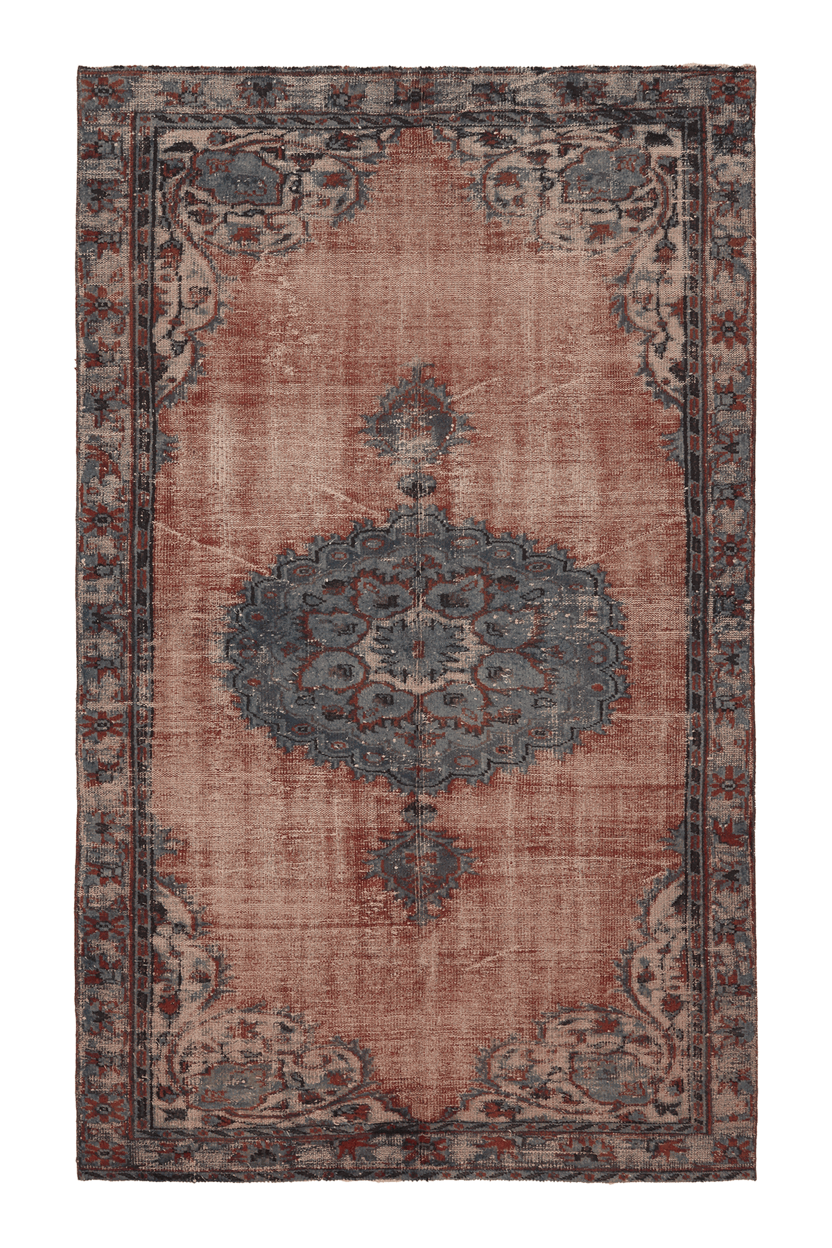Vintage Isparta Turkish Area Rug 6x9 ft — Red & Blue Floral