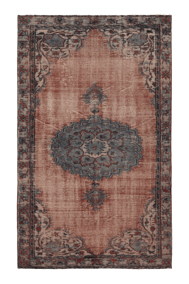 Vintage Isparta Turkish Area Rug 6x9 ft — Red & Blue Floral