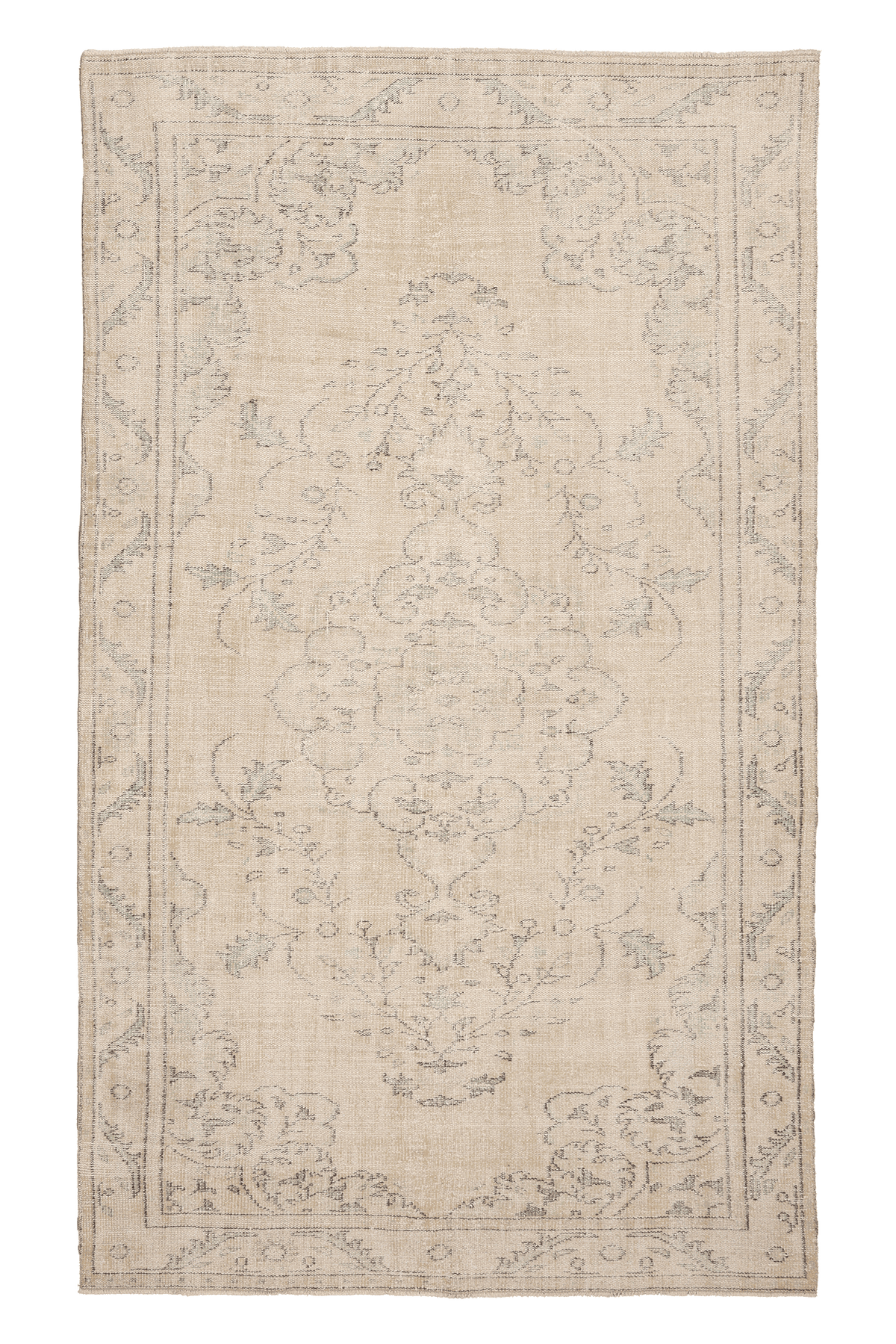 Vintage Manisa Turkish Area Rug 6x10 ft — Beige & Green Floral