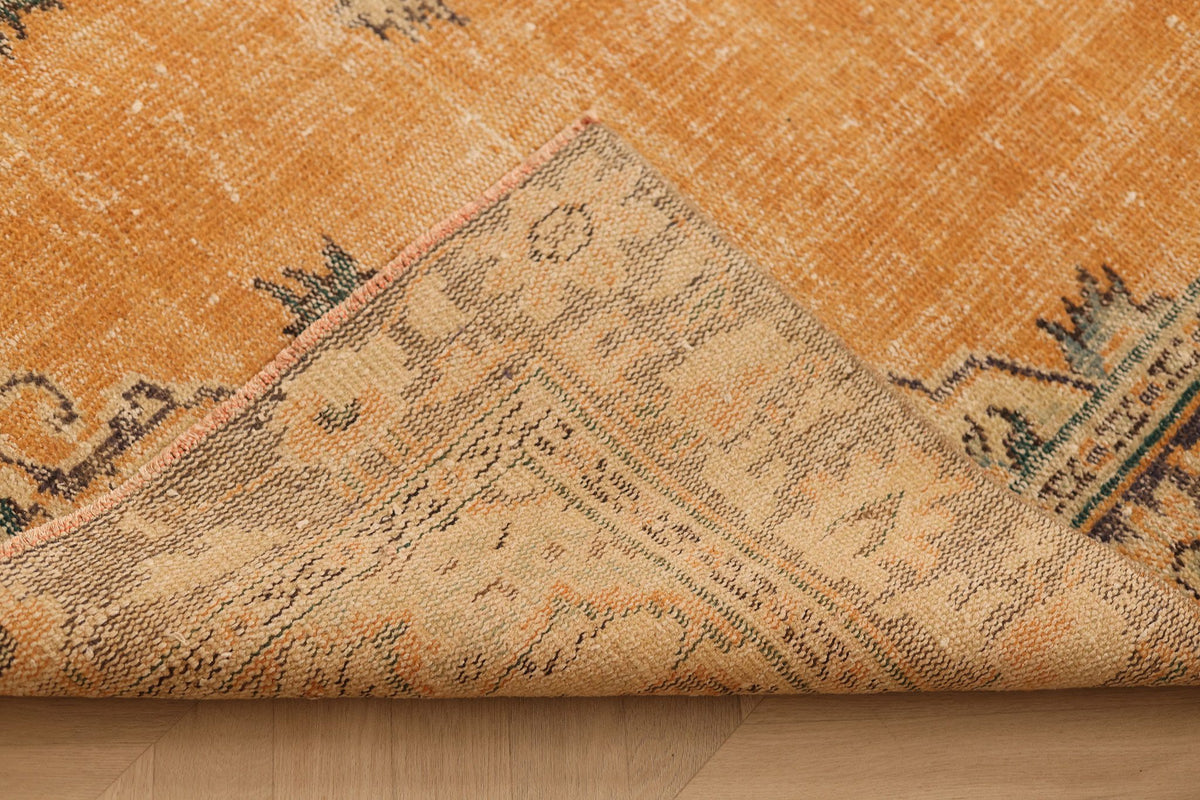Vintage Manisa Turkish Area Rug 5x9 ft — Orange & Beige Floral