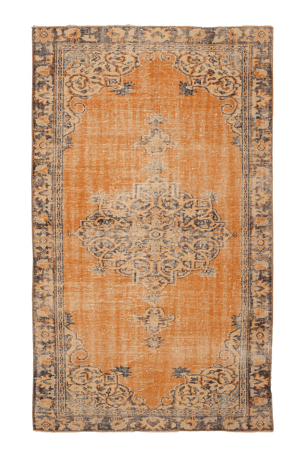 Vintage Manisa Turkish Area Rug 5x9 ft — Orange & Beige Floral