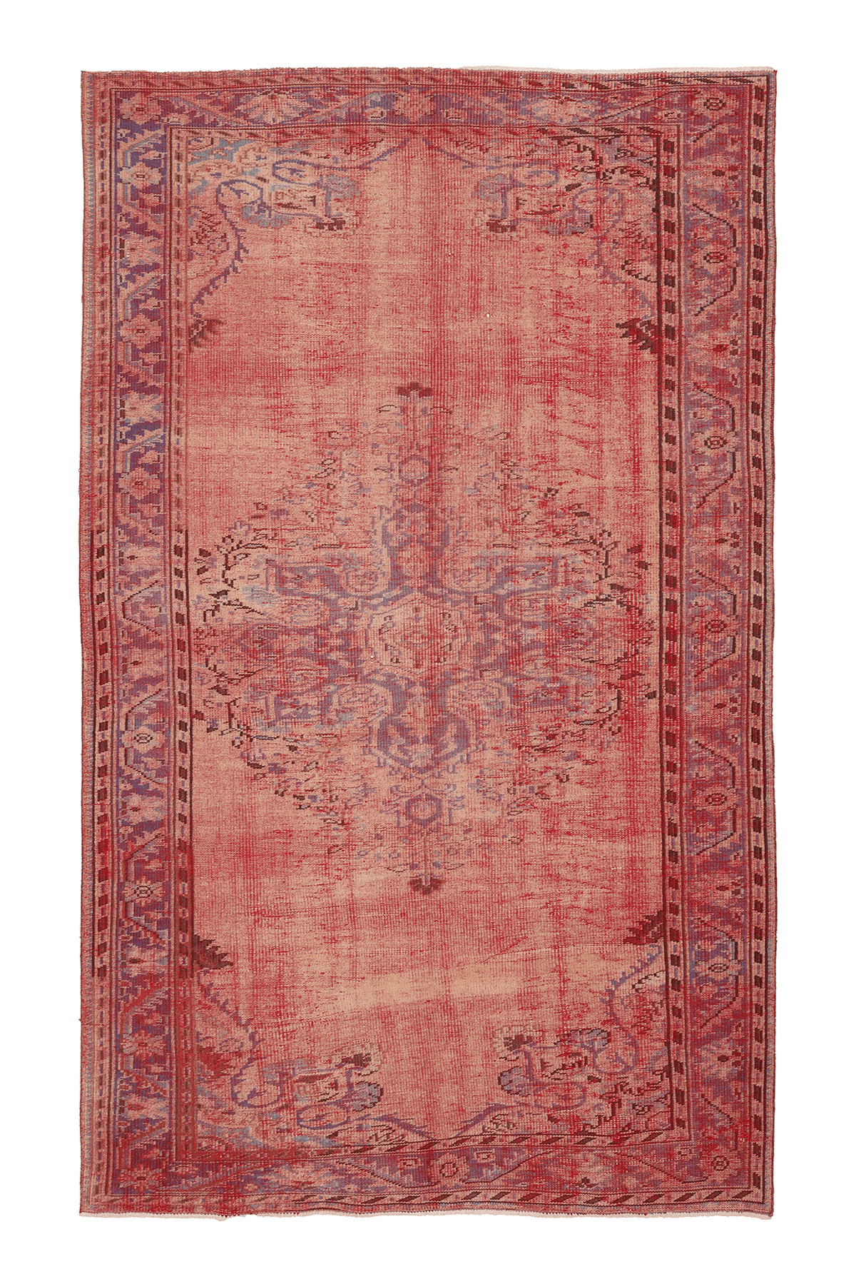 Vintage Manisa Turkish Area Rug 5x9 ft — Red & Blue Floral