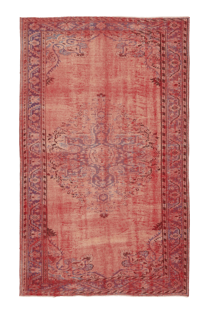 Vintage Manisa Turkish Area Rug 5x9 ft — Red & Blue Floral