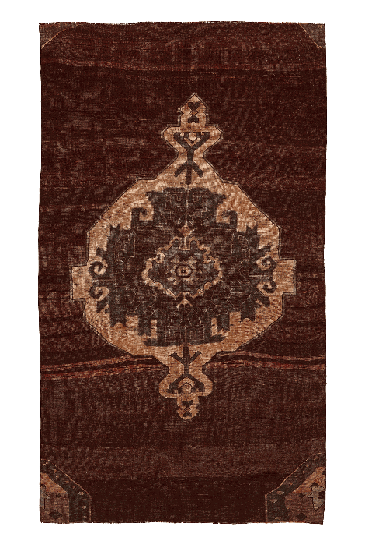 Vintage Kars Turkish Area Rug 6x10 ft — Brown & Beige Geometric