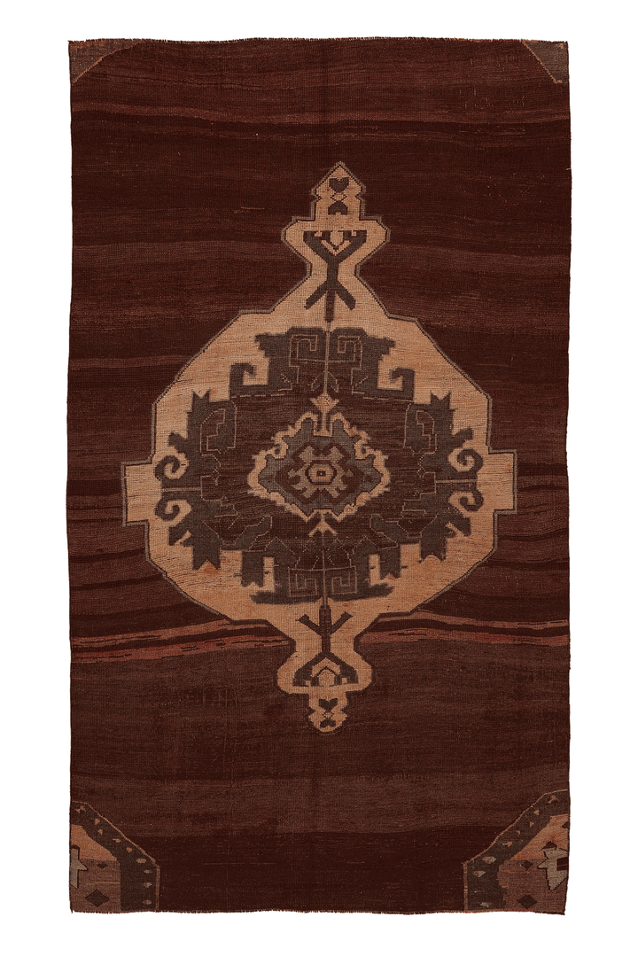 Vintage Kars Turkish Area Rug 6x10 ft — Brown & Beige Geometric