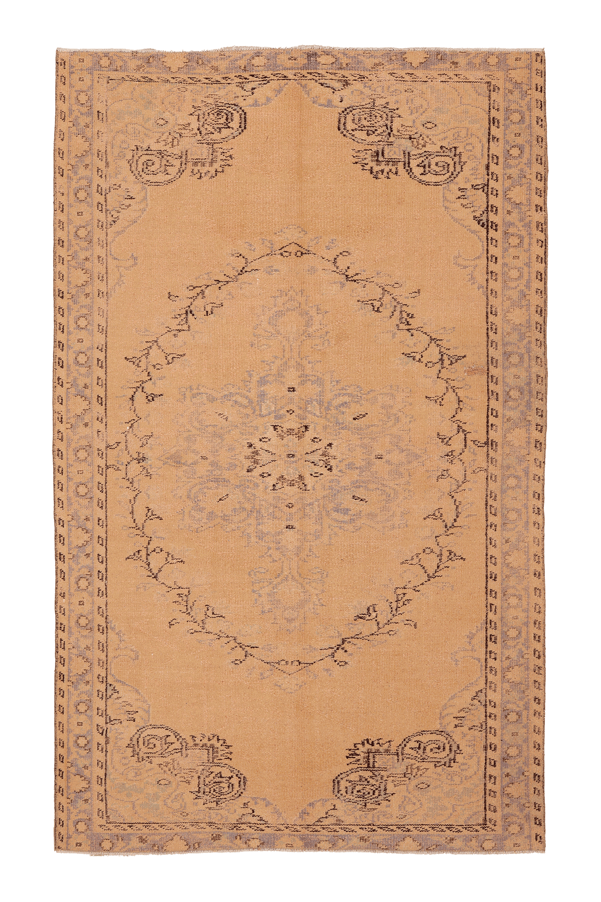 Vintage Manisa Turkish Area Rug 6x9 ft — Beige & Blue Floral