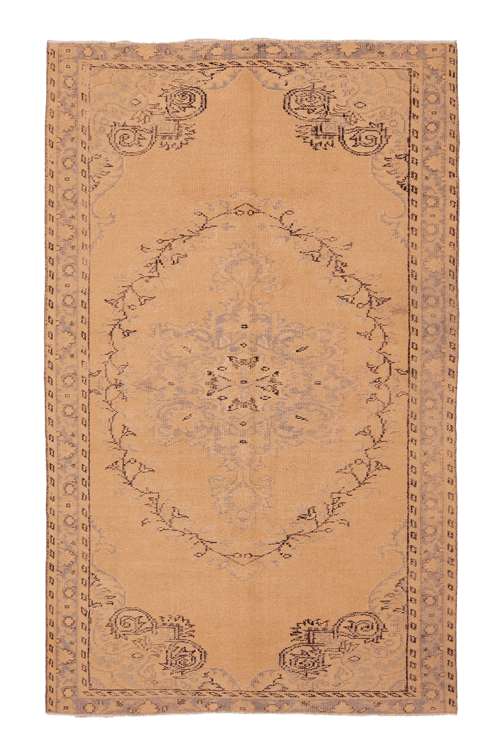 Vintage Manisa Turkish Area Rug 6x9 ft — Beige & Blue Floral