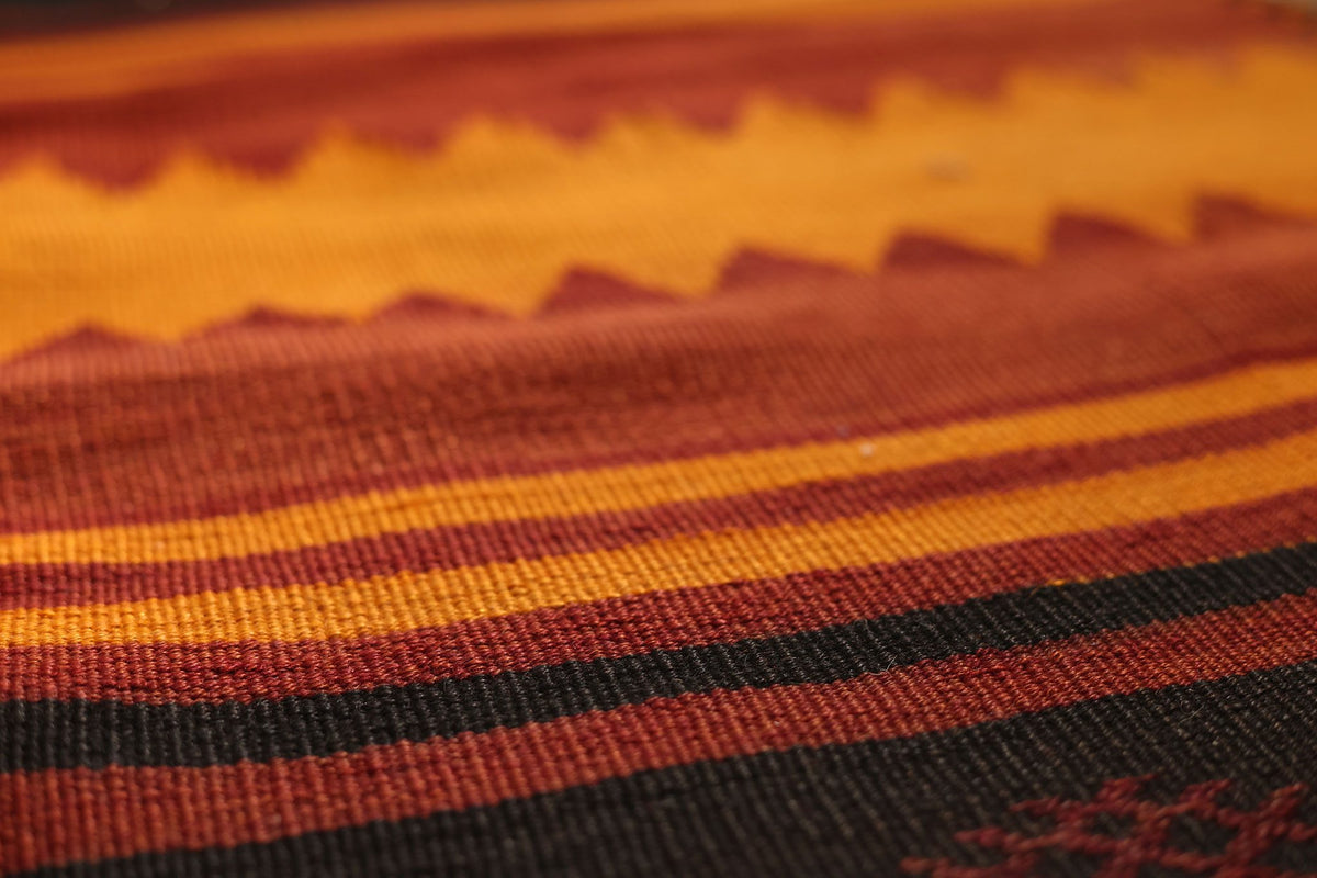 Vintage Adıyaman Turkish Kilim Runner Rug 4x12 ft — Orange & Brown Southwestern