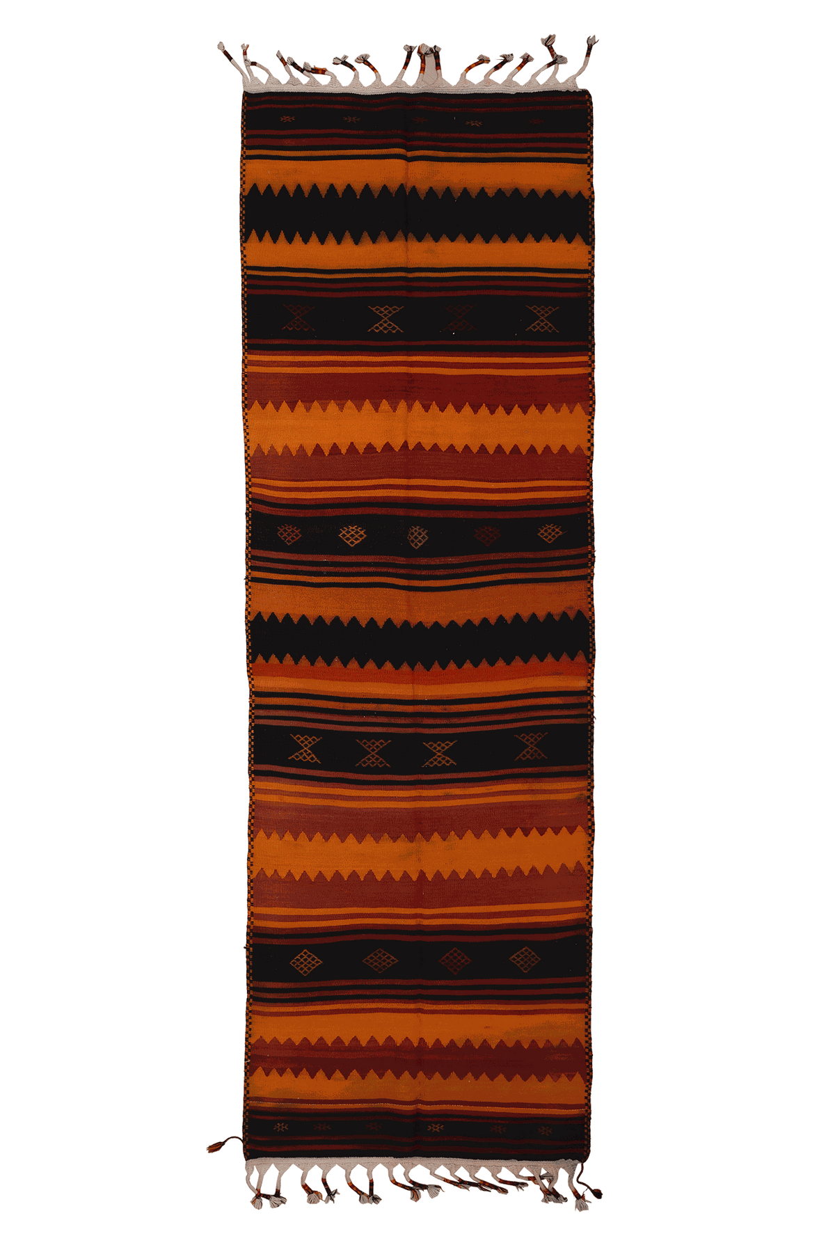 Vintage Adıyaman Turkish Kilim Runner Rug 4x12 ft — Orange & Brown Southwestern