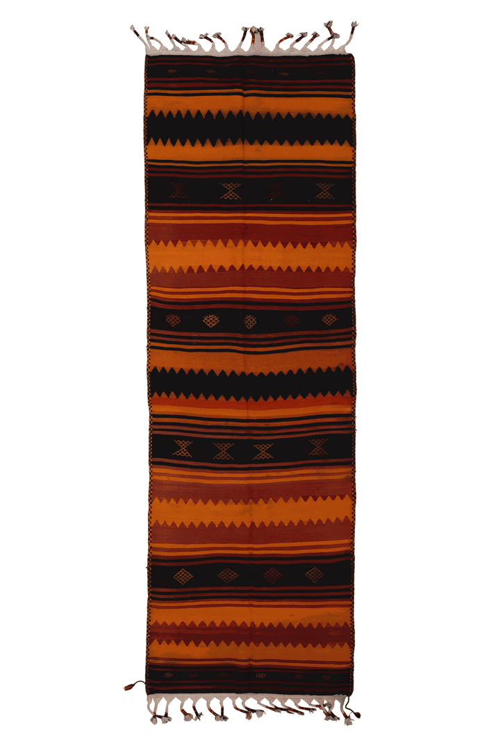 Vintage Adıyaman Turkish Kilim Runner Rug 4x12 ft — Orange & Brown Southwestern