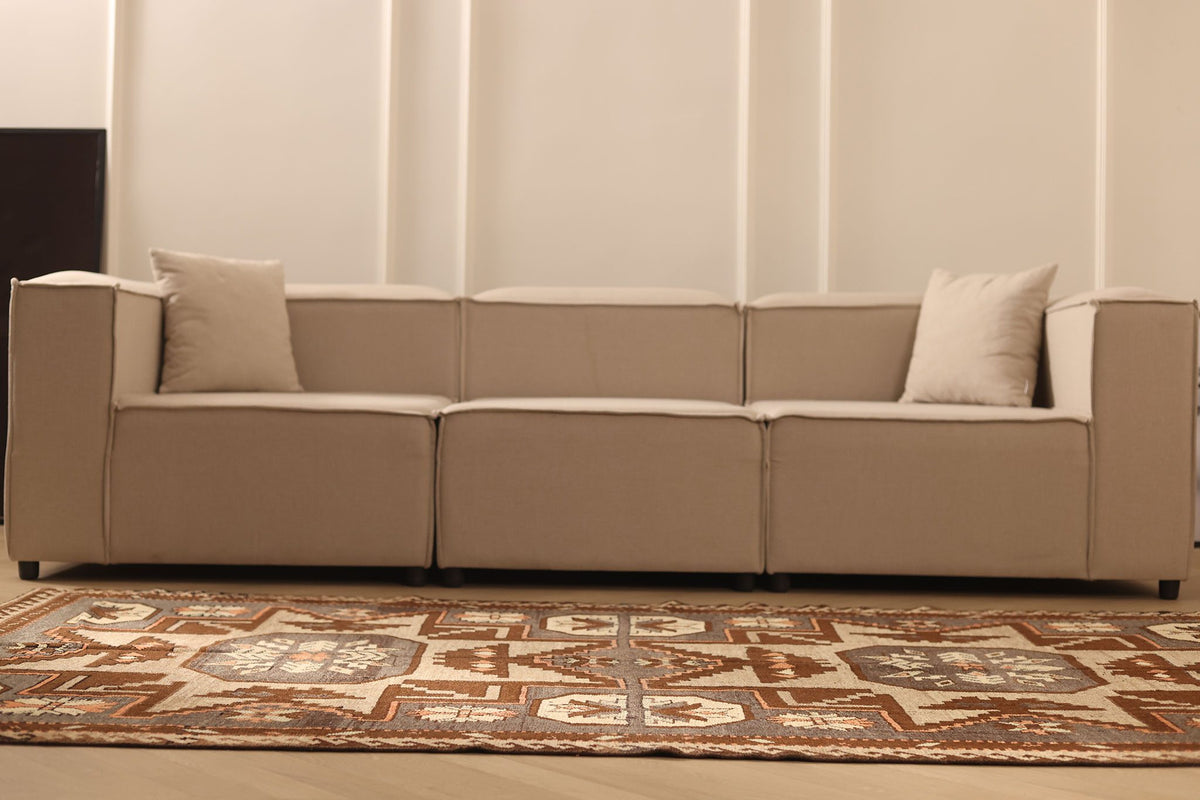 Vintage Kars Turkish Area Rug 5x9 ft — Brown & Gray Geometric