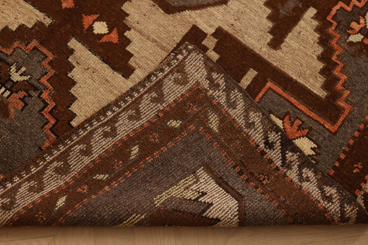 Vintage Kars Turkish Area Rug 5x9 ft — Brown & Gray Geometric