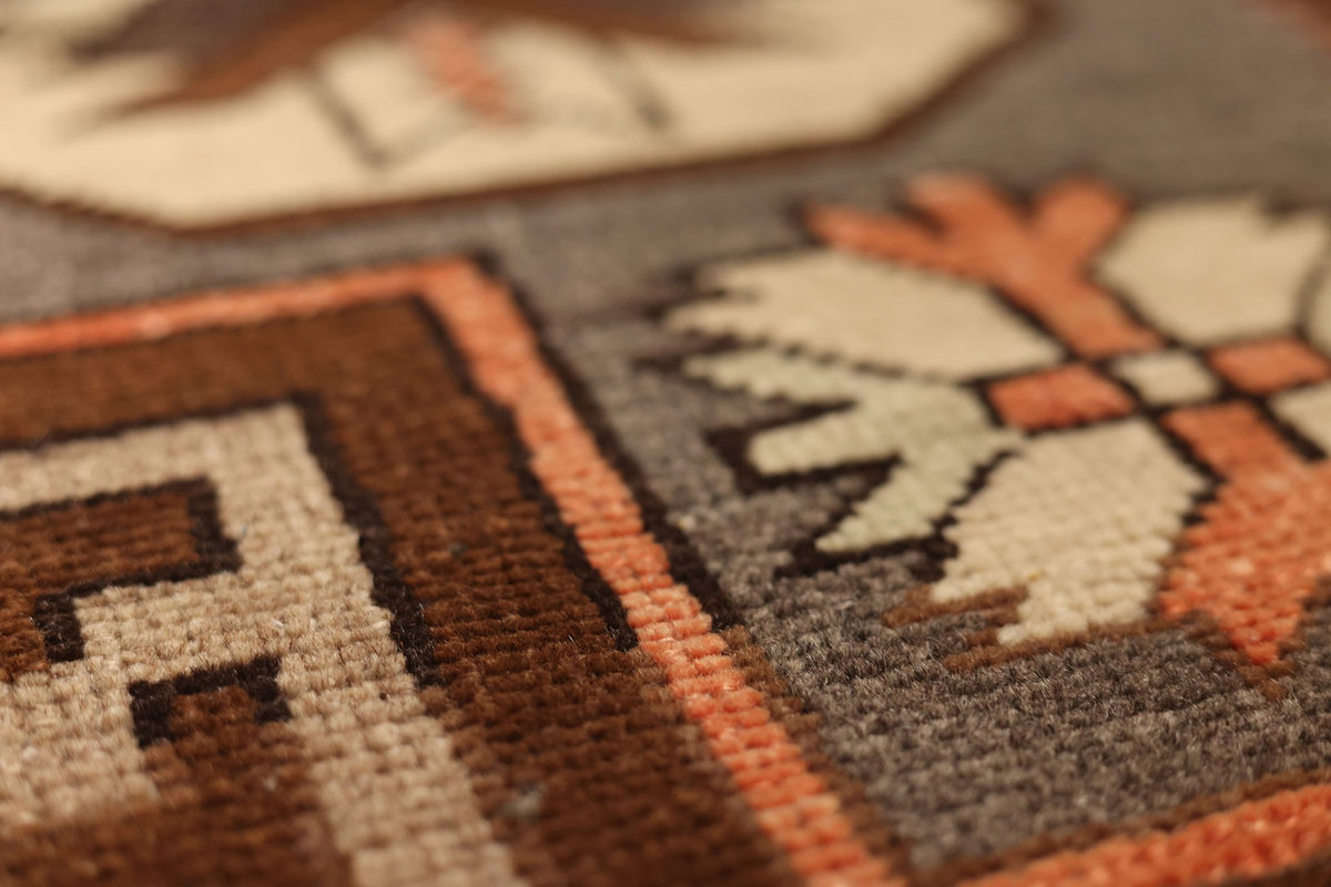 Vintage Kars Turkish Area Rug 5x9 ft — Brown & Gray Geometric