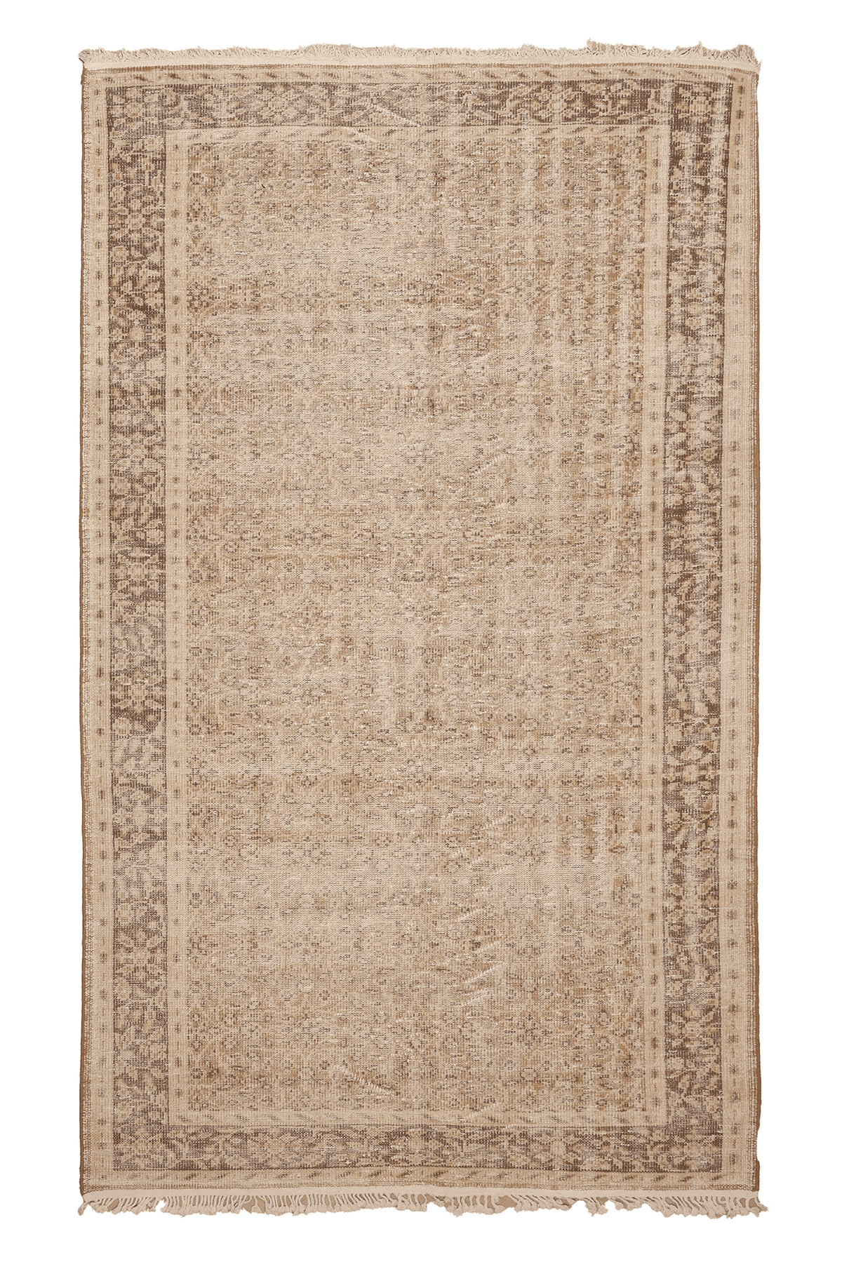 Vintage Isparta Turkish Area Rug 6x10 ft — Beige & Brown Floral