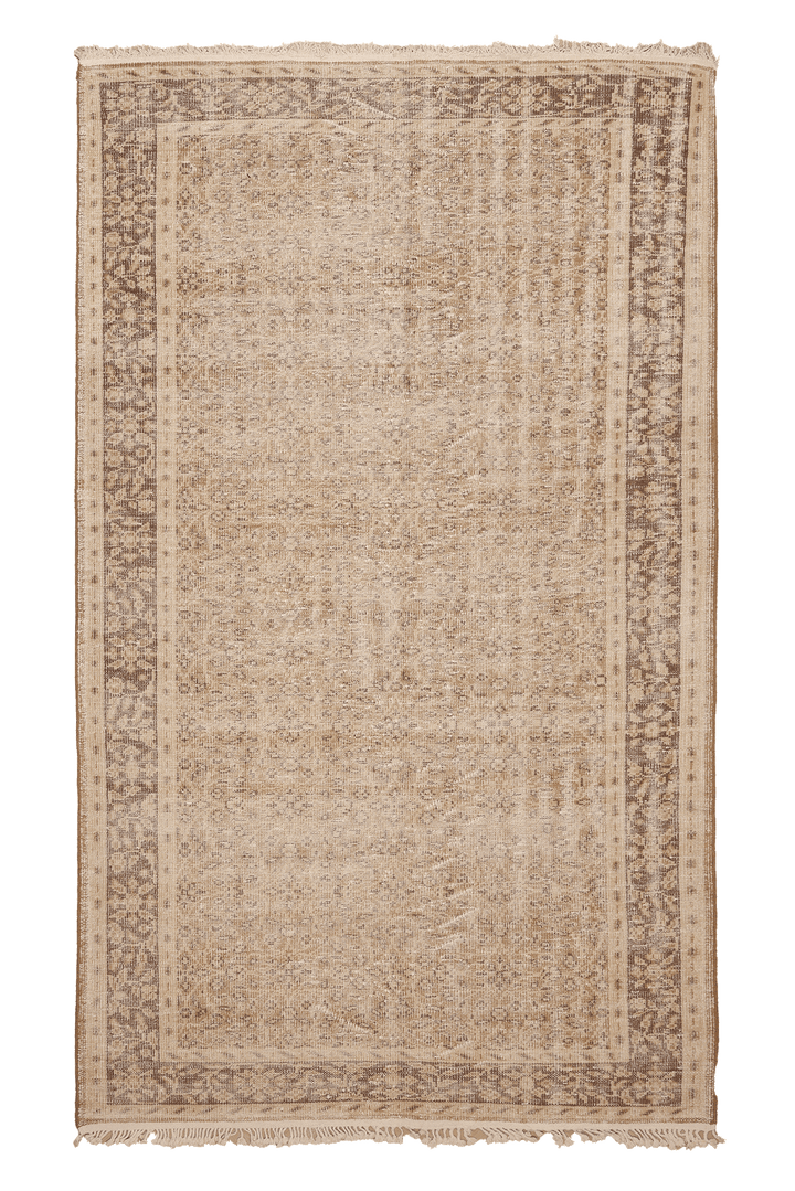 Vintage Isparta Turkish Area Rug 6x10 ft — Beige & Brown Floral