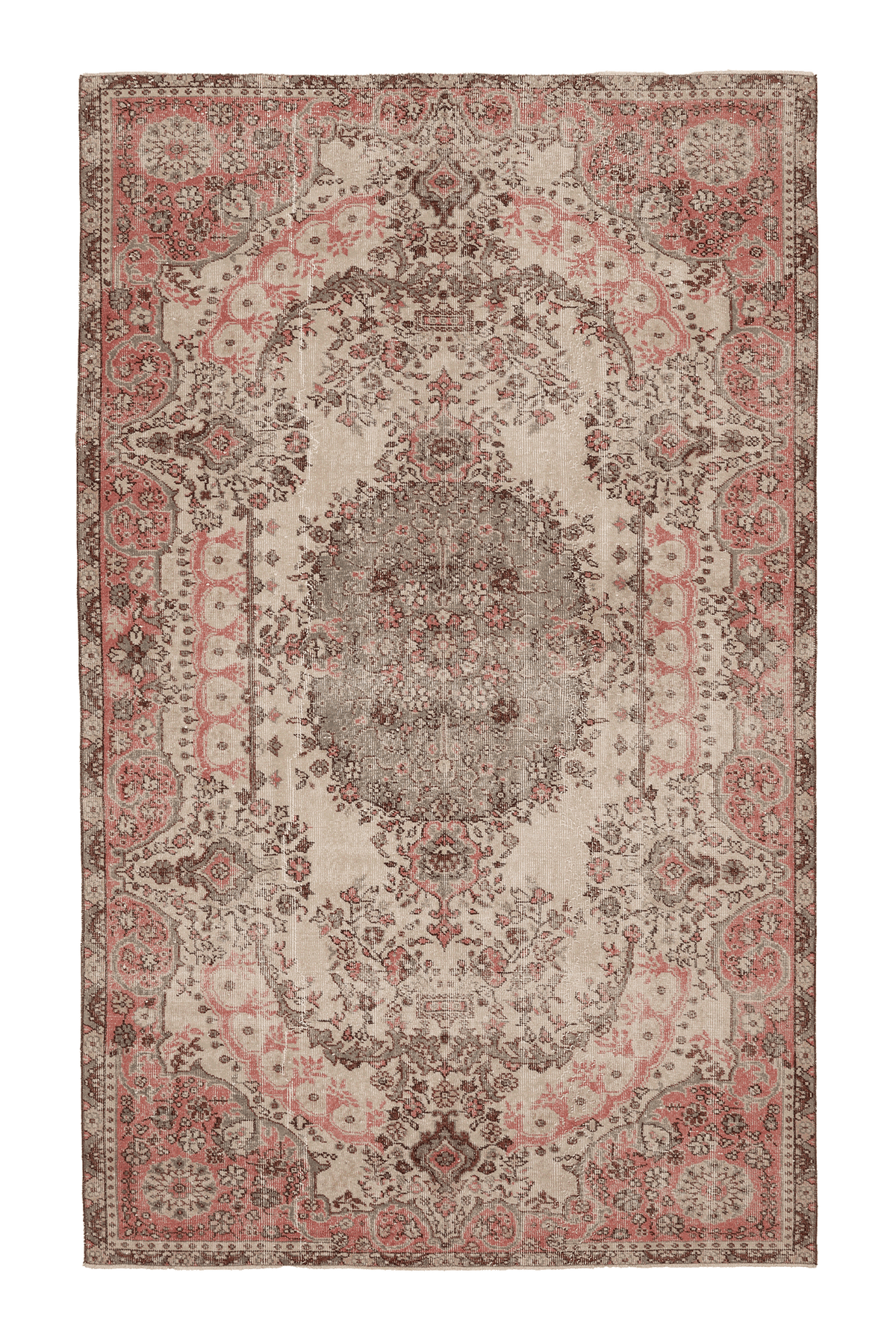 Vintage Isparta Turkish Area Rug 6x10 ft — Beige & Pink Floral