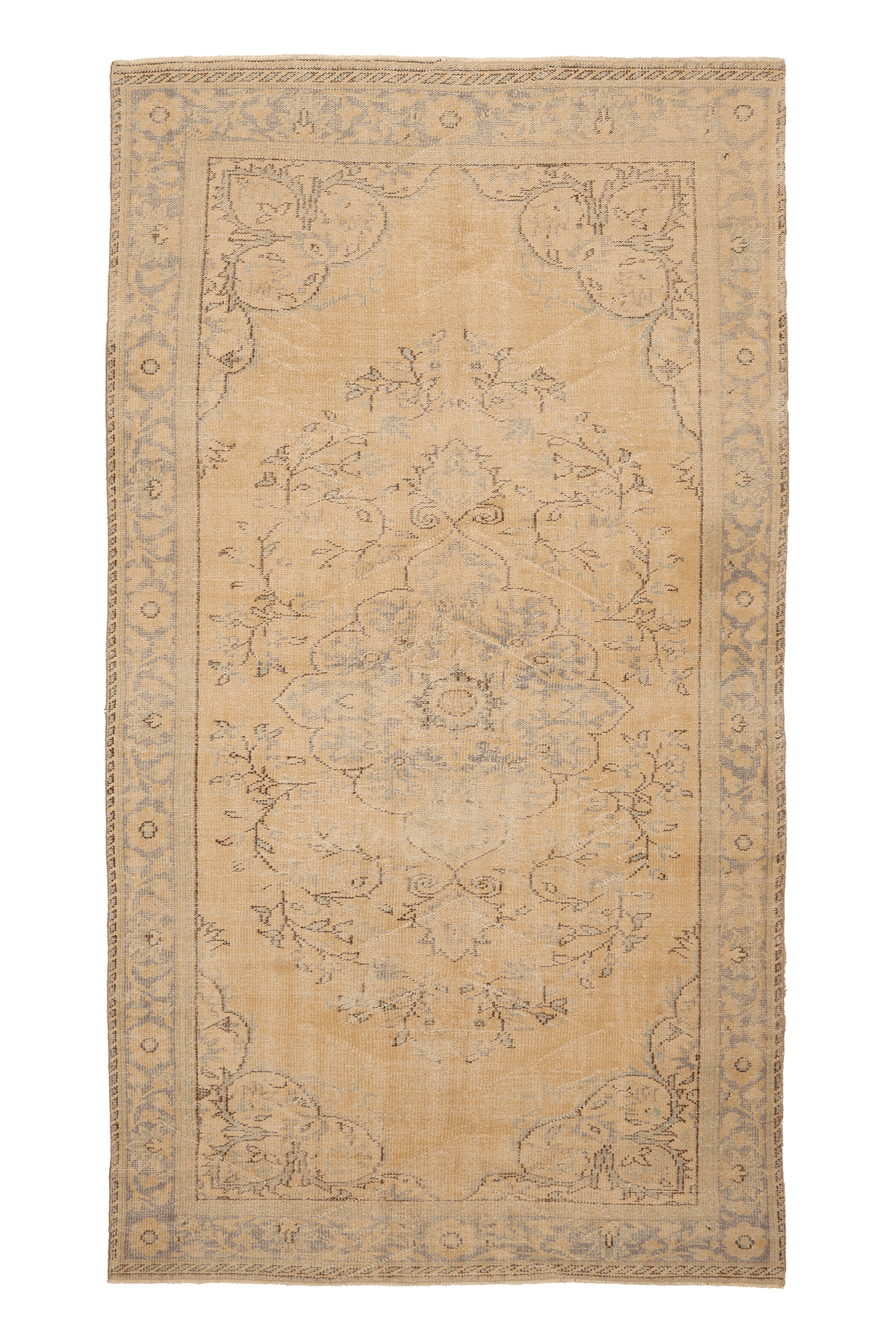 Vintage Manisa Turkish Area Rug 6x10 ft — Beige & Blue Floral