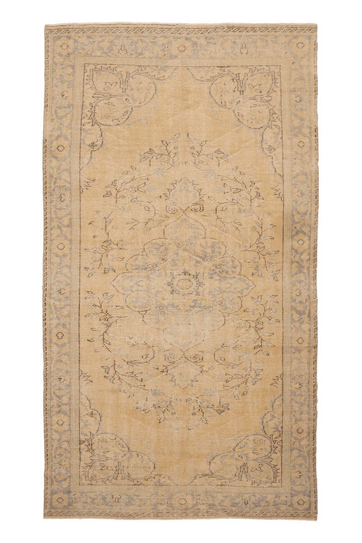 Vintage Manisa Turkish Area Rug 6x10 ft — Beige & Blue Floral