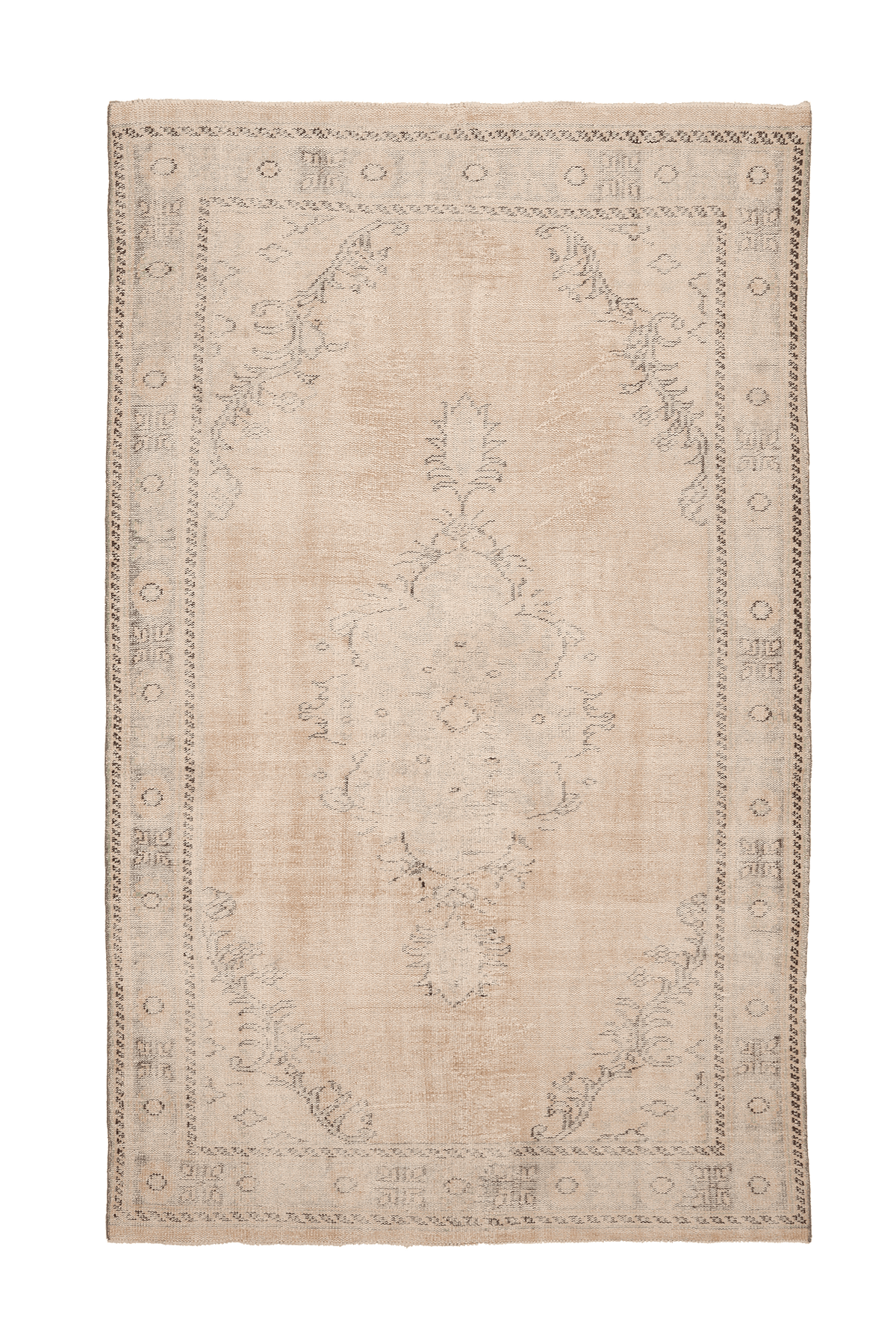 Vintage Manisa Turkish Area Rug 6x10 ft — Beige & Brown Floral