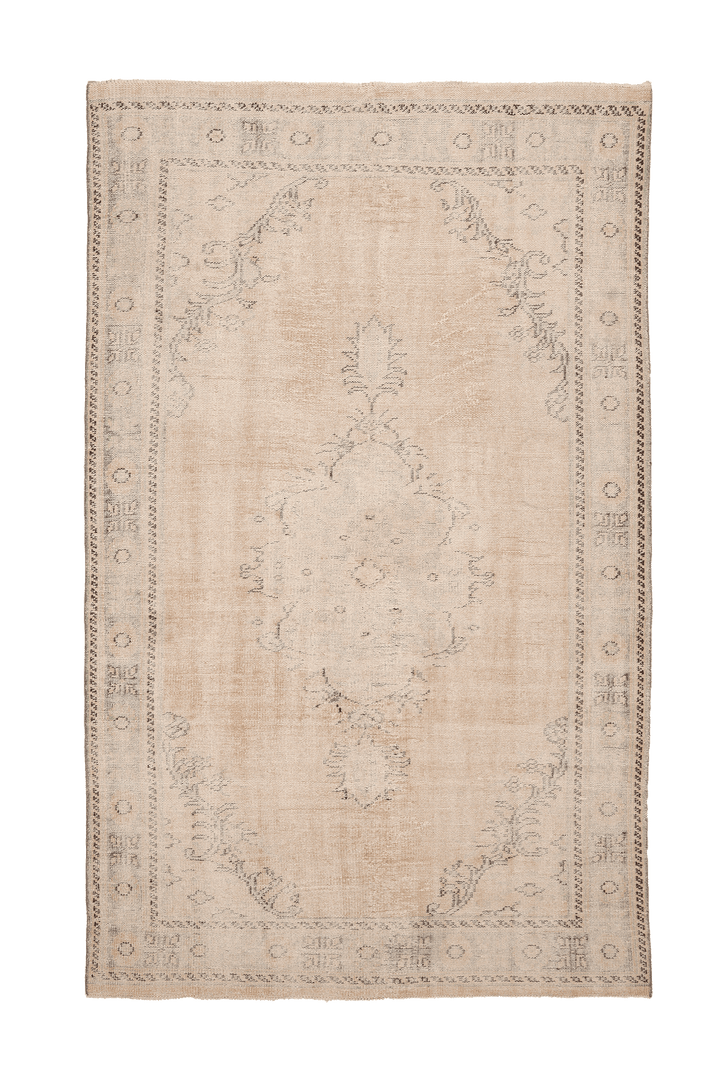 Vintage Manisa Turkish Area Rug 6x10 ft — Beige & Brown Floral
