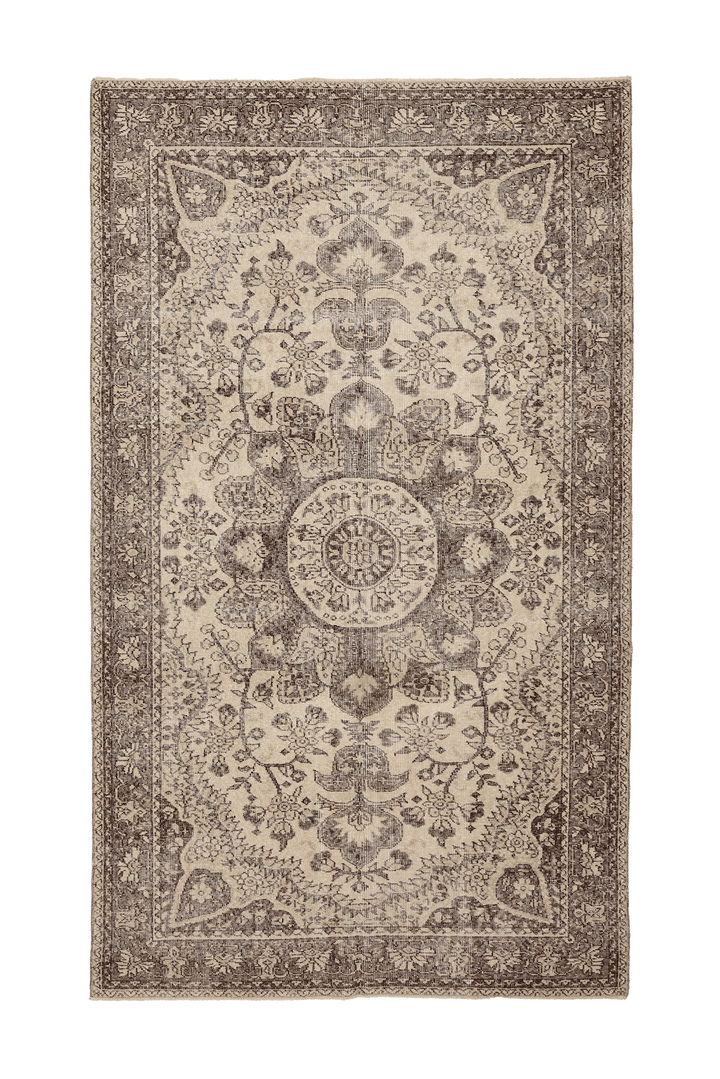 Vintage Isparta Turkish Area Rug 5x9 ft — Beige & Brown Floral