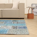 Vintage Turkish Area Rug 5x7 ft — Blue Patchwork