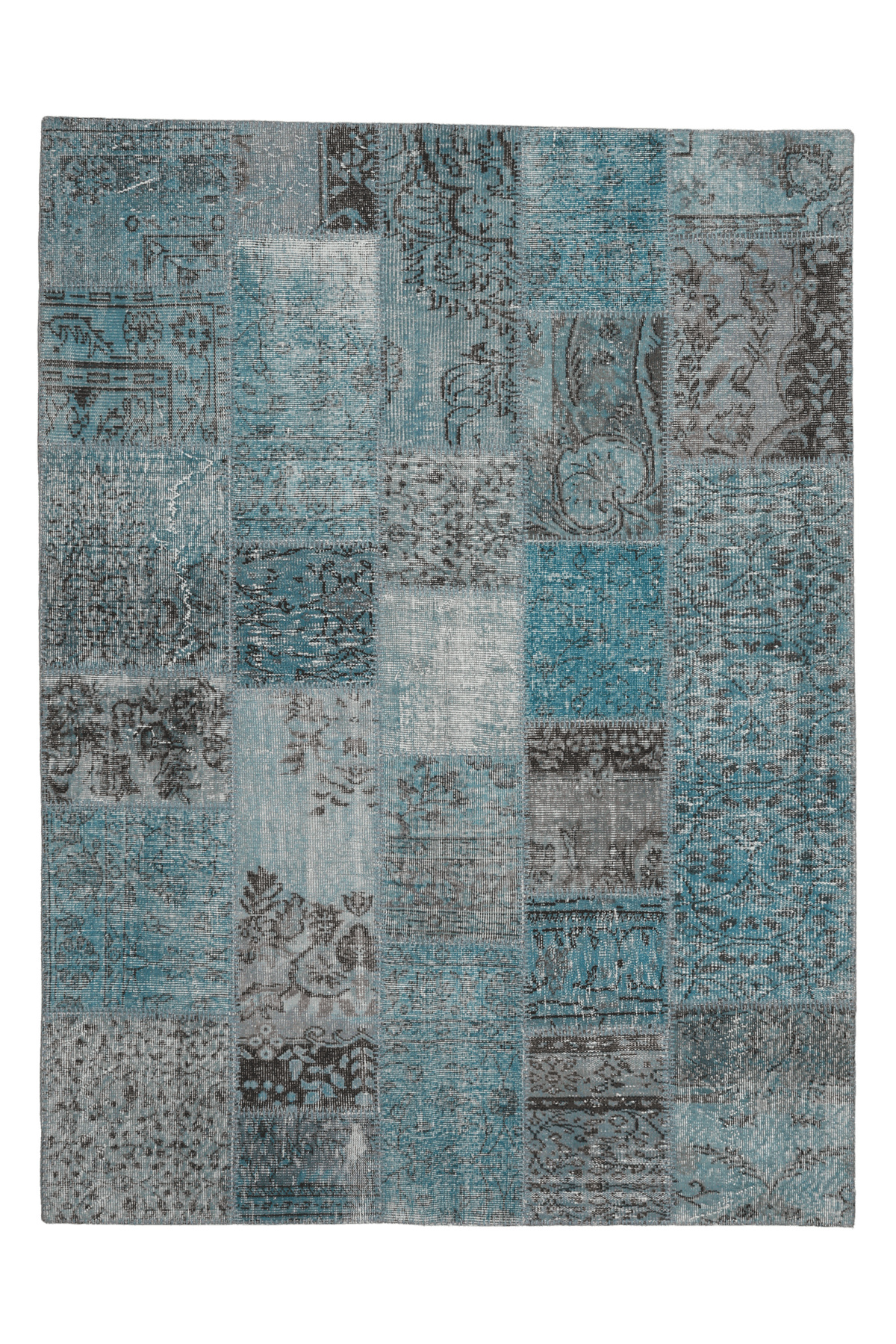 Vintage Turkish Area Rug 5x7 ft — Blue Patchwork