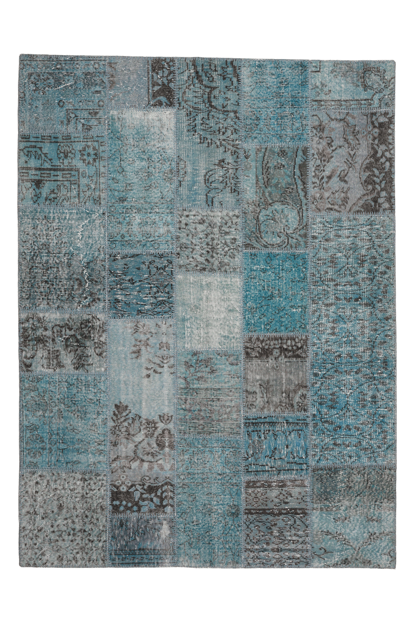 Vintage Turkish Area Rug 5x7 ft — Blue Patchwork