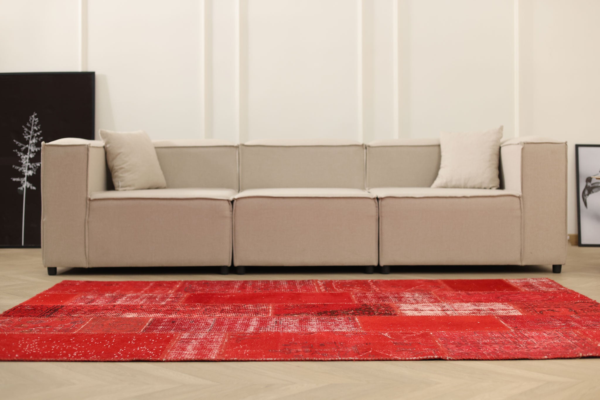 Vintage Turkish Area Rug 5x8 ft — Red Patchwork