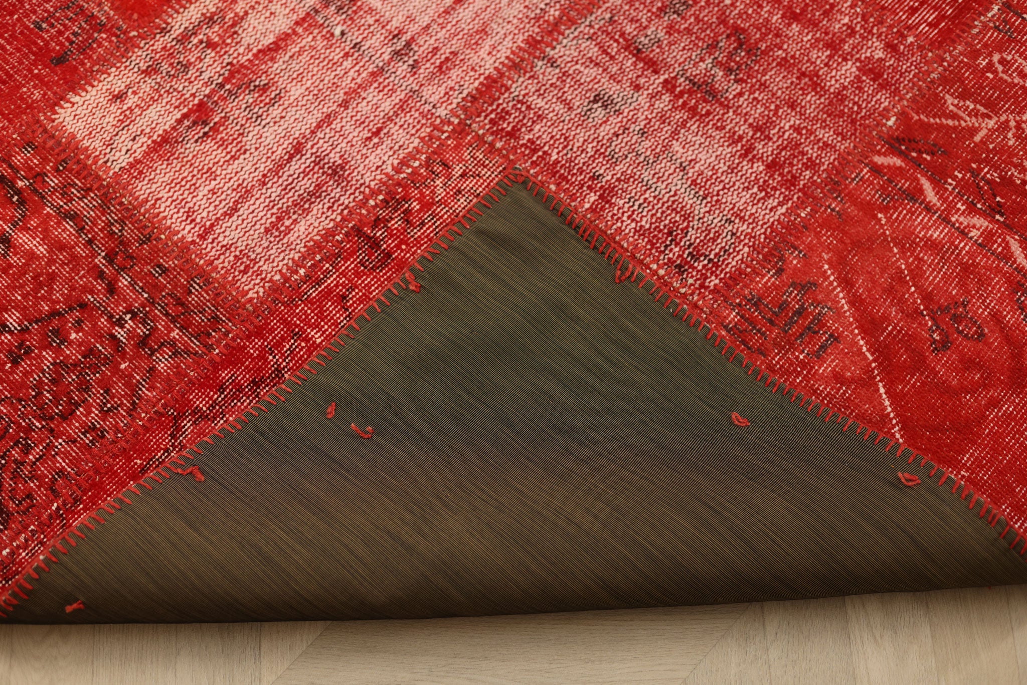 Vintage Turkish Area Rug 5x8 ft — Red Patchwork